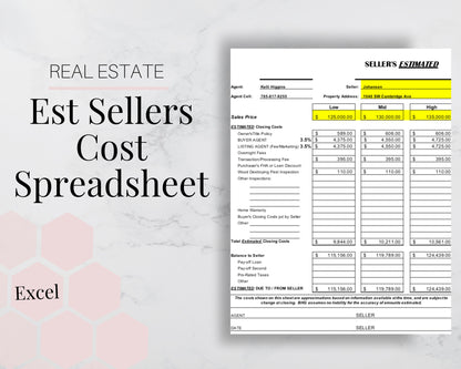 Sellers Estimated Closing Cost - Realtor Cost Spreadsheet