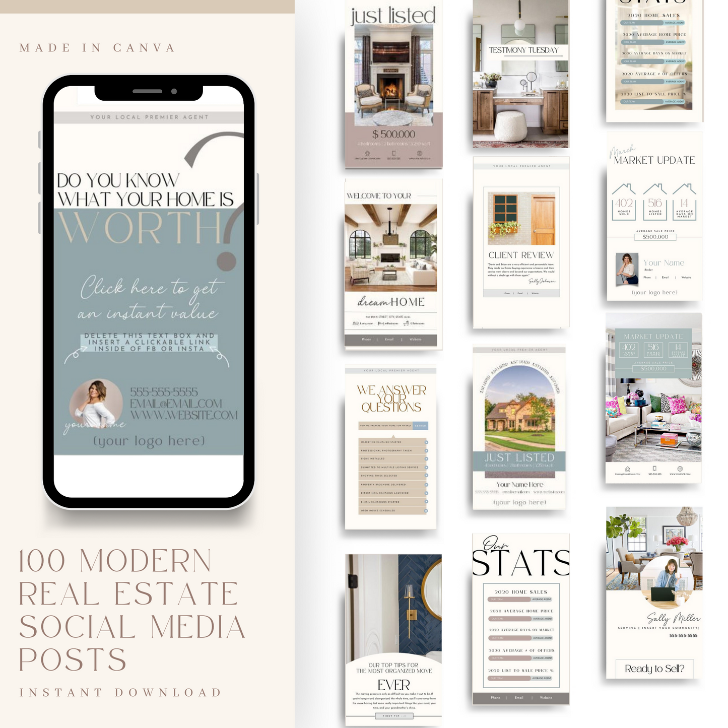 Real Estate Template – 100 Modern Real Estate Feed Posts